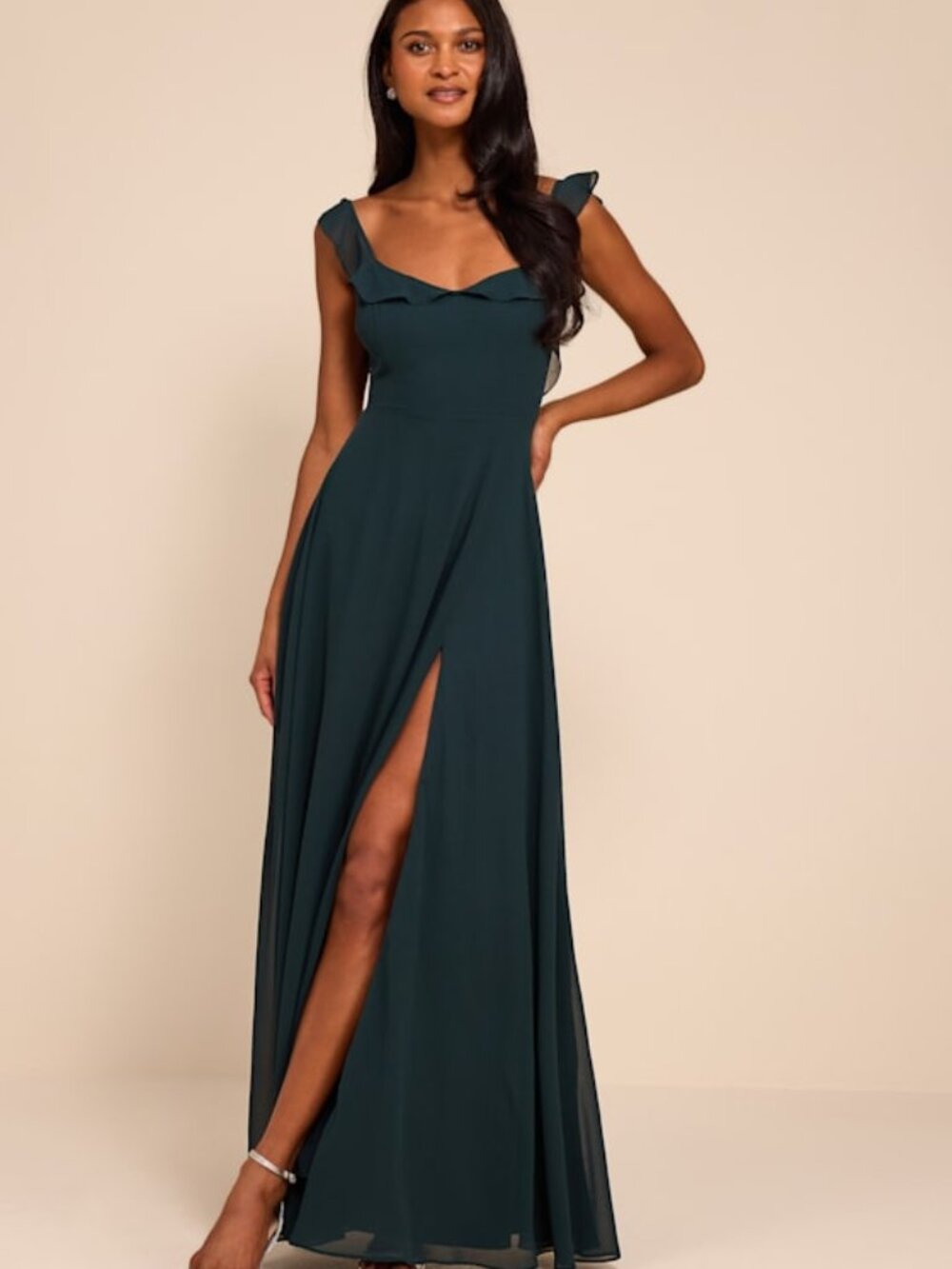 Lulus Dreamy Admiration Emerald Green Ruffled Maxi Dress - Size S